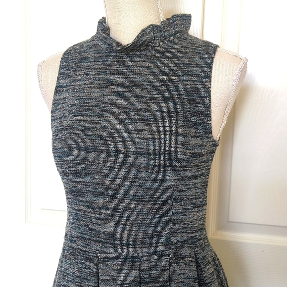 Ganni Anthropologie Pinnacle Tweed Knit Ruffle Mock Neck Fit & Flare Dress - Picture 5 of 11